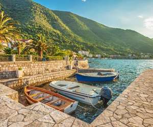 Anchored boats in Kotor bay, Montenegro