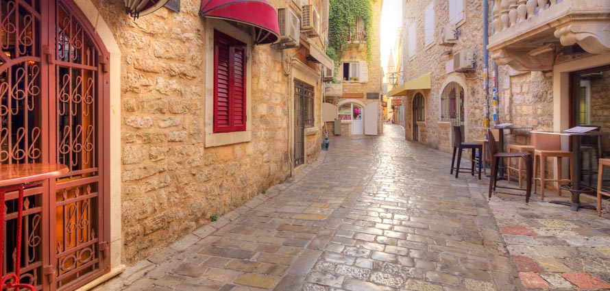 Narrow streets of Budva, Montenegro
