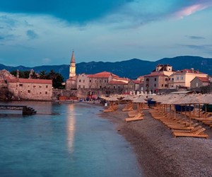 Budva Old Town ay sunset, Montenegro