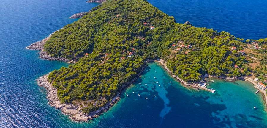 Aerial panorama, Kolocep Island, Croatia