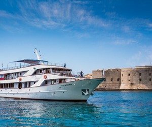 MS Splendid docked in front of Dubrovnik