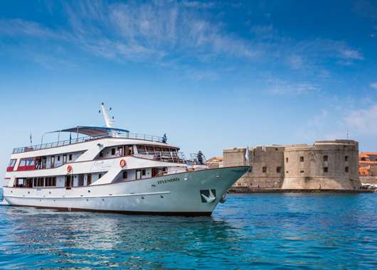 MS Splendid docked in front of Dubrovnik