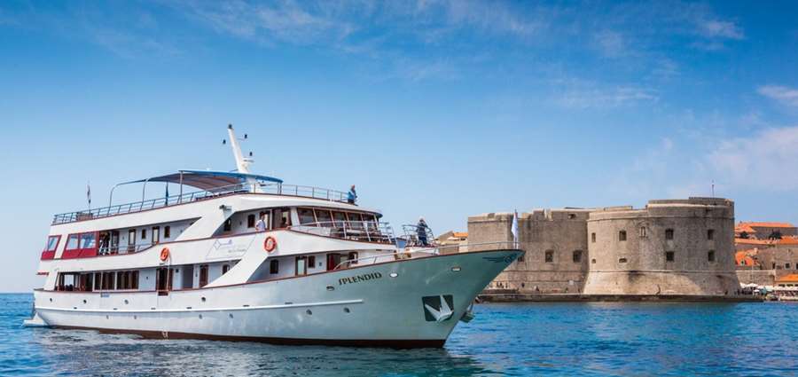 MS Splendid docked in front of Dubrovnik