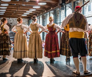 Lindjo folklore ensemble performing traditional dance