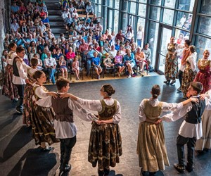 Lindjo folklore ensemble performing traditional dance