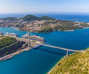 Dubrovnik bridge, Elaphiti islands in the background, Croatia