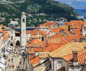 Stradun, bell tower, old town, Dubrovnik, Croatia