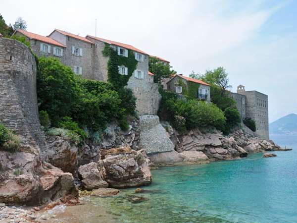 City walls of Budva from the seaside, Montenegro