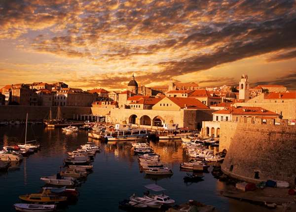 Sunset in Dubrovnik Old Port, Croatia