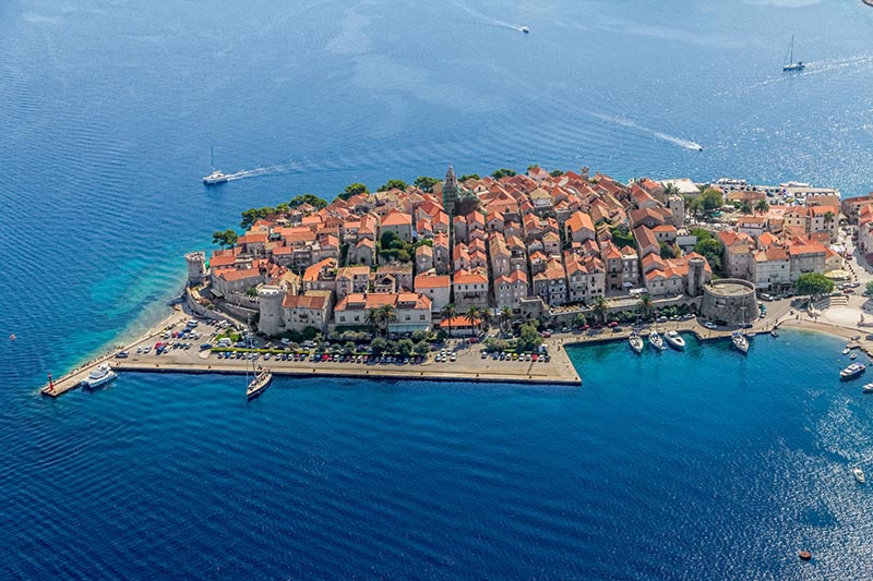 Korcula town aerial view