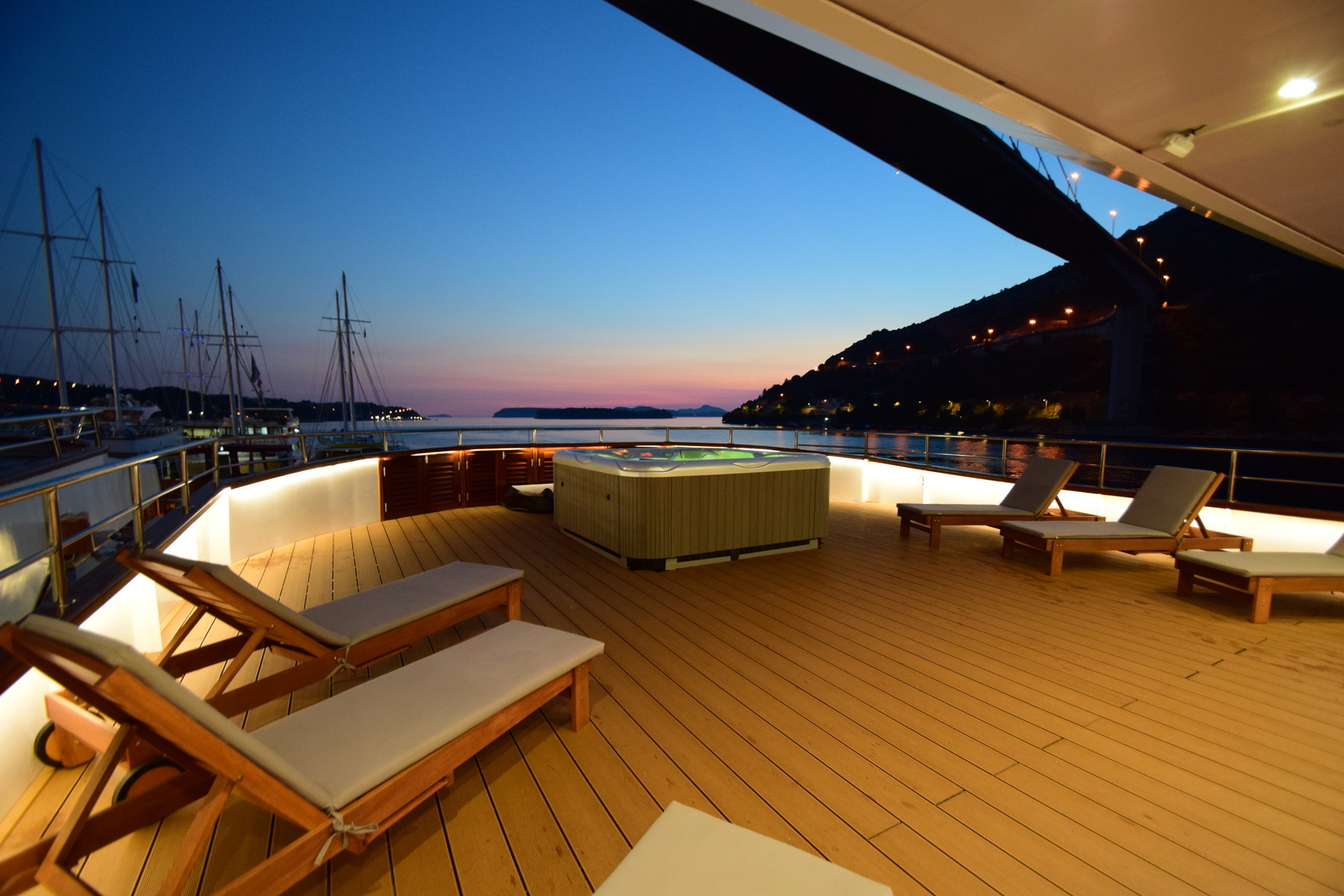 M/S Equator sun deck at dusk