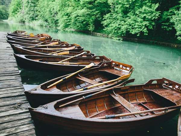 Boats at Plitvice Lakes National Park.