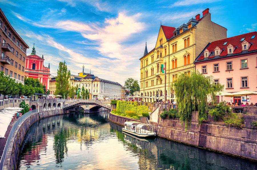 Ljubljana streets and river
